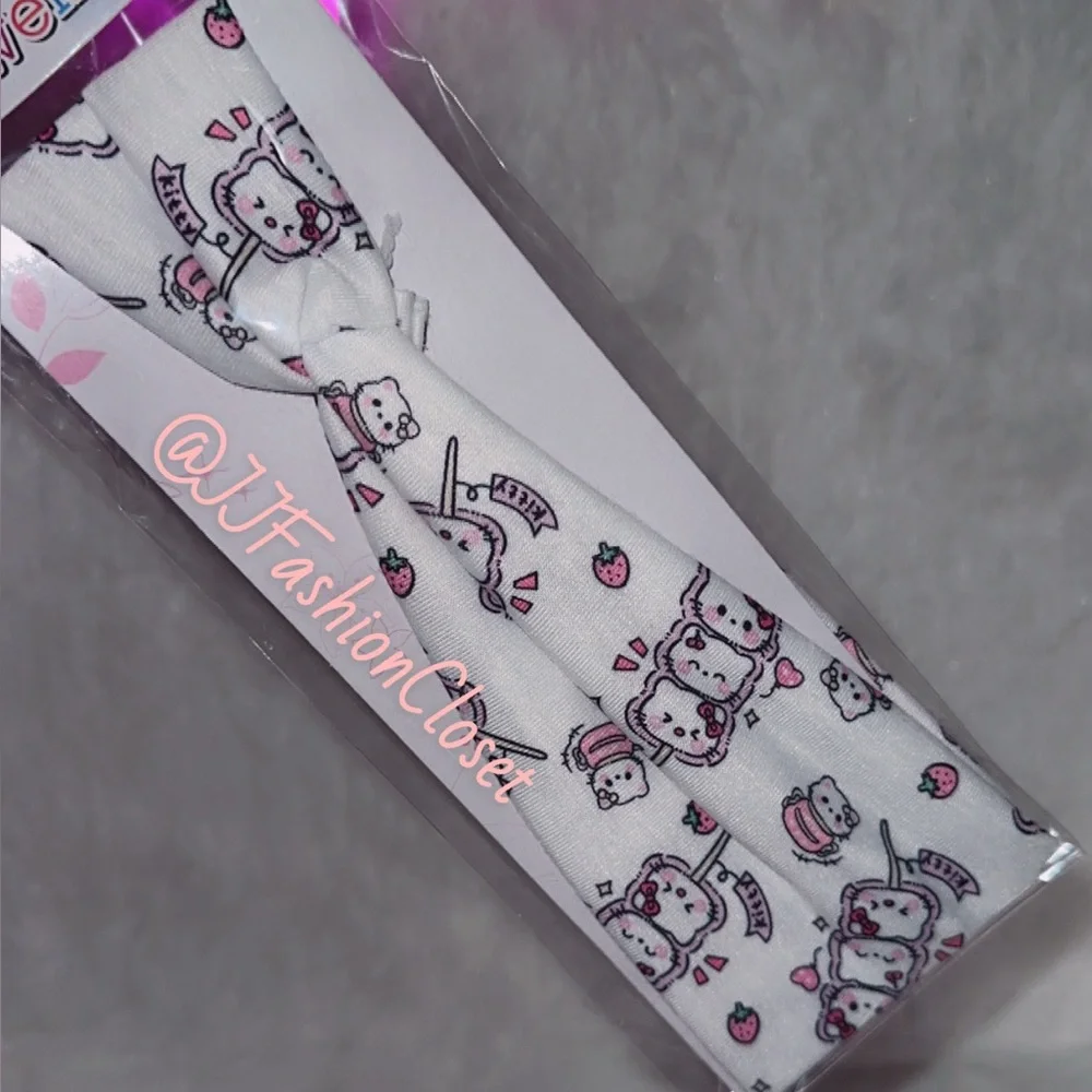Cute Cartoon Print Kids Headbands - Pink & White